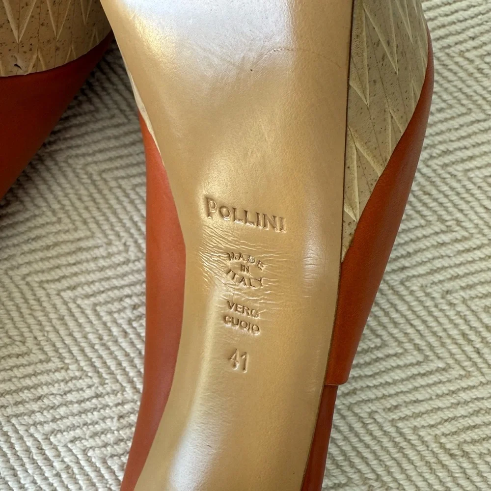 Pollini Terracotta Leather Platform Mule Heels